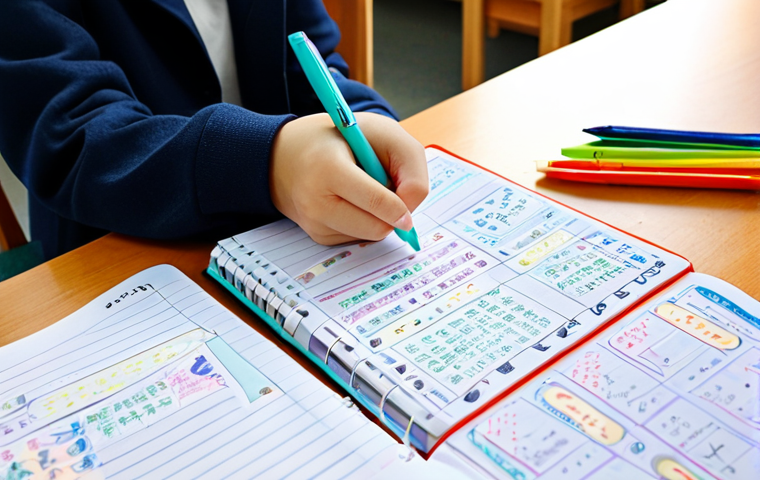 **Image:** A student at a desk, meticulously organizing a TOPIK 오답노트 (error note) using colorful pens and mind maps. The notebook is open, showcasing Korean vocabulary and grammar points.
* **Prompt:** "A focused student meticulously creating a TOPIK study notebook with mind maps and colorful pens at a desk, surrounded by Korean textbooks, fully clothed, professional study environment, safe for work, appropriate content, modest attire, educational setting, perfect anatomy, correct proportions, well-formed hands, proper finger count, natural body proportions, professional, family-friendly."